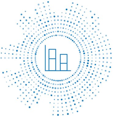 Mavi çizgi grafiği, çizelgesi, çizelgesi, diyagramı, bilgi grafiği, beyaz arkaplanda izole edilmiş turta grafik simgesi. Soyut çember rastgele noktalar. Vektör