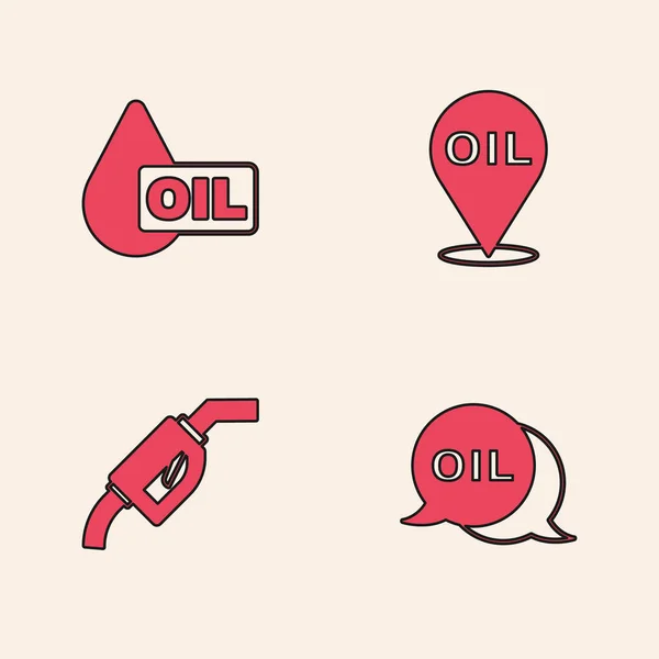 Set Word Oil Oil Drop Refill Petrol Fuel Location Gasoline — Stock vektor