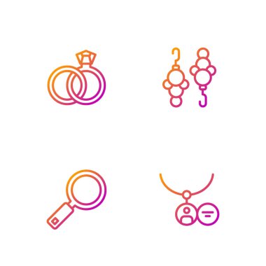 Kolye, büyüteç, alyans ve küpeler. Renk simgeleri. Vektör