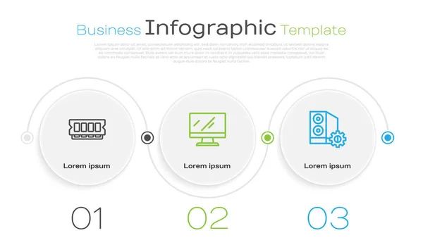ラインRam ランダムアクセスメモリ コンピュータモニタ画面とコンピュータの場合を設定します ビジネスインフォグラフィックテンプレート ベクトル — ストックベクタ