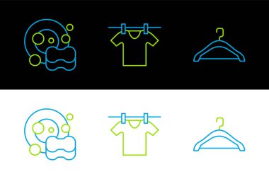 Hat askısı gardırobu, bulaşık yıkama ve çamaşır kurutma ikonu. Vektör