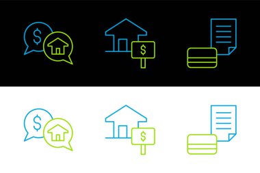 Set line Credit card, Price negotiation and House with dollar icon. Vector