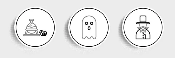 Set Line Magician Witch Cauldron Magic Stone Ghost Icon Vector — Image vectorielle