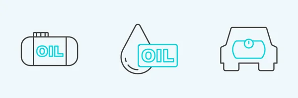 Set Line Gas Tank Vehicle Oil Storage Drop Icon Vector — 스톡 벡터