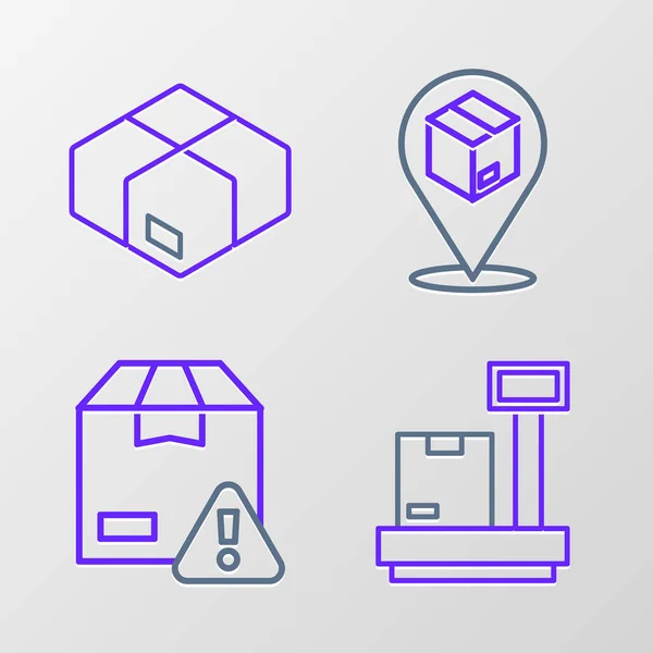 Set Line Scale Cardboard Box Delivery Security Shield Location Carton — Image vectorielle