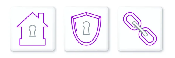 Set line Chain link, House under protection and Shield with keyhole icon. Vector — Stok Vektör