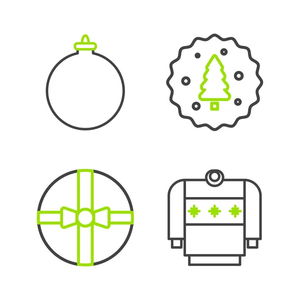 Set line Jersey de Navidad, Caja de regalo, Galleta o galleta con icono de chocolate y bola. Vector — Vector de stock