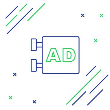 Satır Reklam simgesi beyaz arkaplanda izole edildi. Pazarlama ve tanıtım süreci kavramı. İlgili reklamlar. Sosyal medya reklamcılığı. Renkli taslak konsepti. Vektör