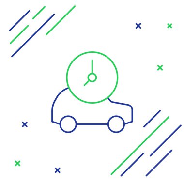 Elektrik hattı arabası ve elektrik kablosu şarj ikonu beyaz arka planda izole edildi. Yenilenebilir ekolojik teknolojiler. Renkli taslak konsepti. Vektör