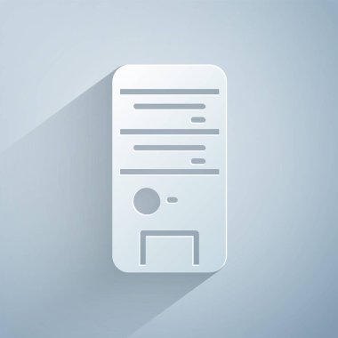 Kağıt kesimi Bilgisayar simgesi gri arkaplanda izole edildi. Bilgisayar bileşeni işareti. Kağıt sanatı tarzı. Vektör