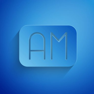 Kağıt kesiği Mavi arka planda Sabah Zaman simgesi izole. Zaman sembolü. Kağıt sanatı tarzı. Vektör