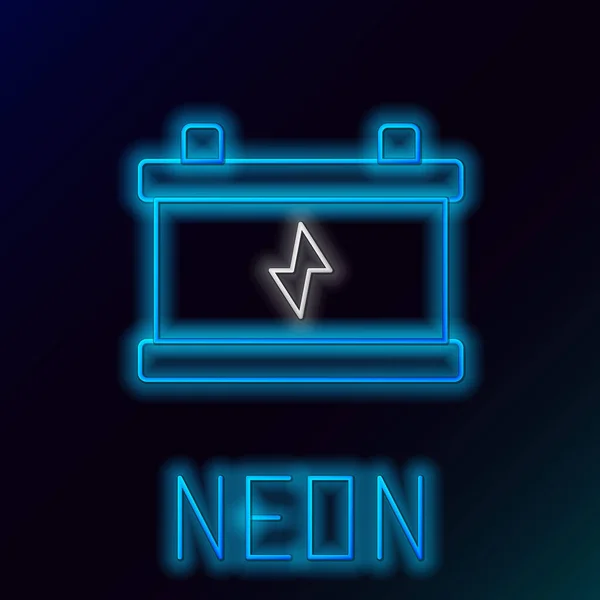 Gloeiende neon lijn Auto batterij pictogram geïsoleerd op zwarte achtergrond. Accumulator batterij energie en elektriciteit accumulator batterij. Kleurrijk concept. Vector — Stockvector