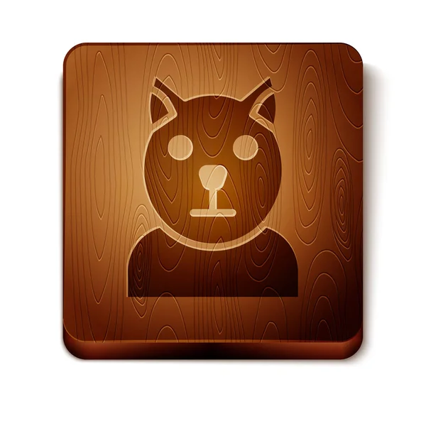 Brown Cat icon isolated on white background. Animal symbol. Wooden square button. Vector — 스톡 벡터