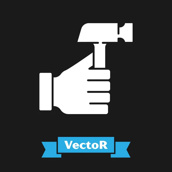 White Hammer Symbol isoliert auf schwarzem Hintergrund. Werkzeug zur Reparatur. Vektor — Stockvektor