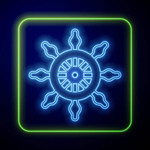 Glowing neon Ship steering wheel icon isolated on blue background. Vector — Διανυσματικό Αρχείο