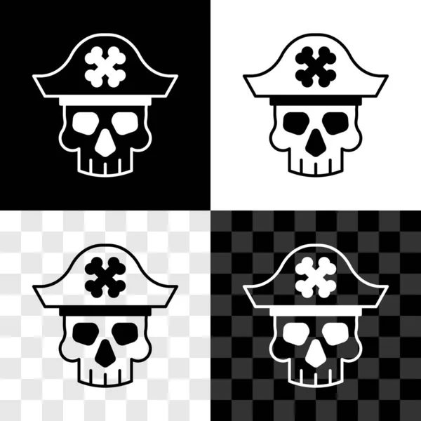 Set Pirate captain icon isolated on black and white, transparent background. Vector — Vetor de Stock