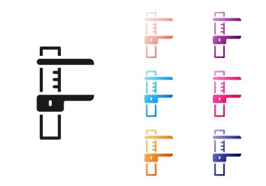 Siyah Calliper veya kalibre ve ölçek simgesi beyaz arkaplanda izole edilmiş. Hassas ölçüm aletleri. Simgeleri renklendirin. Vektör