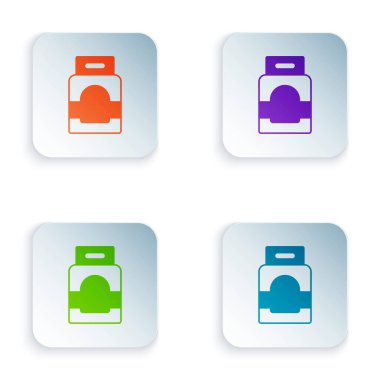 Beyaz arkaplanda izole edilmiş otomatik çamaşır makinesi simgesi için renkli deterjan. Kare düğmelere renkli simgeleri yerleştir. Vektör