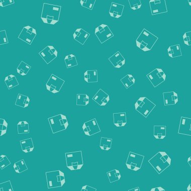 Yeşil karton karton kutu simgesi yeşil arka planda izole edilmiş pürüzsüz desen. Kutu, paket, paket işareti. Teslimat ve ambalaj. Vektör