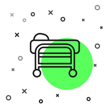 Siyah çizgi sedye simgesi beyaz arkaplanda izole edildi. Hastanenin tıbbi sedyesi. Vektör