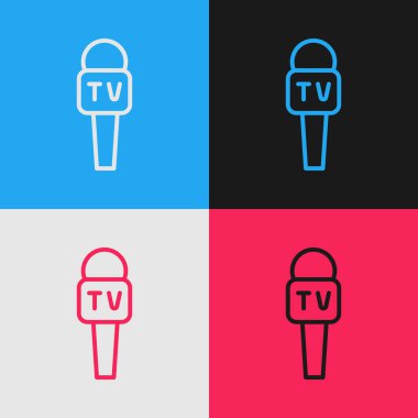 Pop sanat çizgisi mikrofon simgesi renk arkaplanında izole edildi. Radyodaki mikrofondan. Sözcü işareti. Vektör