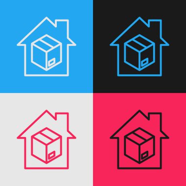 Pop Art Line Ev Dağıtım Servisi simgesi renk arkaplanda izole edildi. Vektör