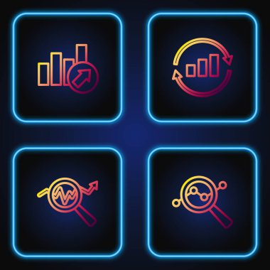 Satır Arama veri analizi, finansal büyüme ve grafik grafiksel bilgisini ayarla. Renk simgeleri. Vektör