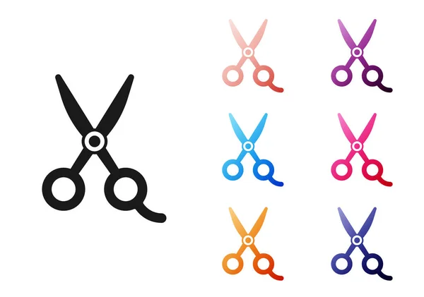 Black Scissors hairdresser icon isolated on white background. Hairdresser, fashion salon and barber sign. Barbershop symbol. Set icons colorful. Vector — Stok Vektör