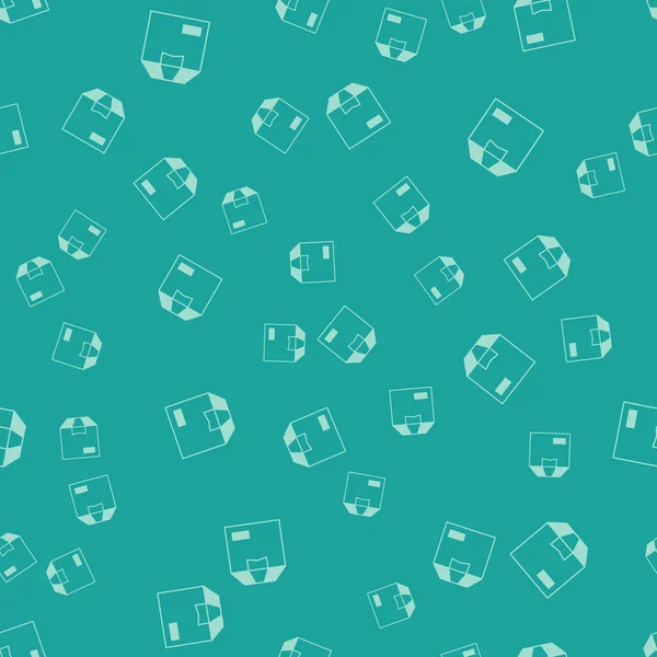 Yeşil karton karton kutu simgesi yeşil arka planda izole edilmiş pürüzsüz desen. Kutu, paket, paket işareti. Teslimat ve ambalaj. Vektör