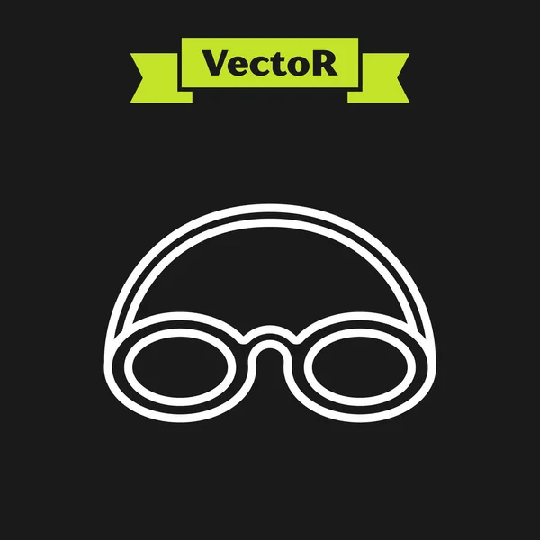 White line Glasses and cap for swimming icon isolated on black background. Swimming cap and goggles. Diving underwater equipment. Vector — Stockvektor