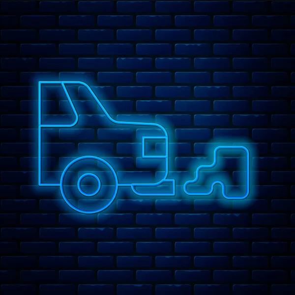 Leuchtende Neon-Linie Auto Auspuff-Symbol isoliert auf Backsteinwand Hintergrund. Vektor — Stockvektor