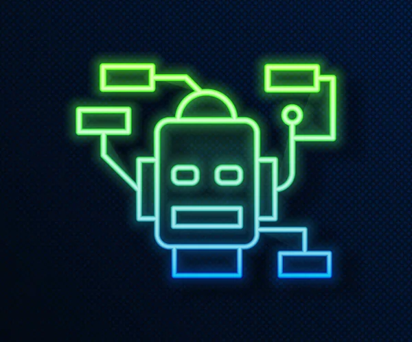 Parlayan neon çizgisi robot simgesi mavi arkaplanda izole edildi. Yapay zeka, makine öğrenme, bulut hesaplama. Vektör — Stok Vektör