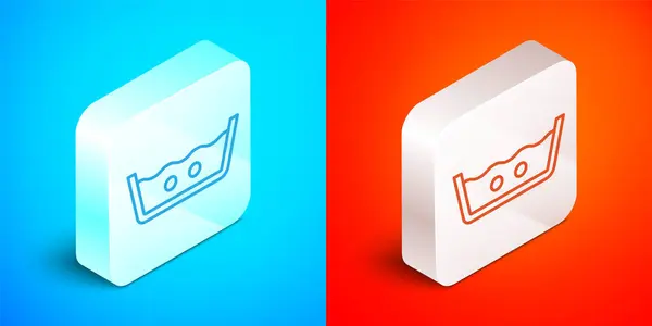 Isometric line Washing under 40 degrees celsius icon isolated on blue and red background. Temperature wash. Silver square button. Vector — Stock Vector