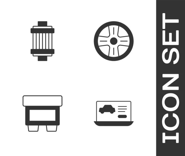 Set Diagnostics condition of car, Car air filter, Fuse and Alloy wheel icon. Vector — Stockový vektor