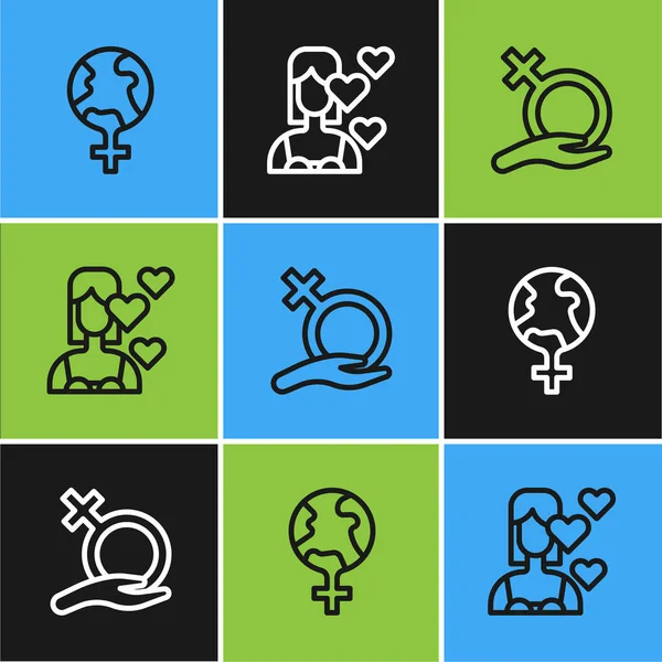 Set line Feminism in the world, Female gender and Love yourself icon. Vector — ストックベクタ