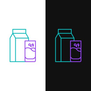 Kefir için çizgi kağıdı paketi ve beyaz ve siyah arkaplanda izole edilmiş cam simgesi. Sağlıklı yaşam tarzı ve probiyotik tatmini için diyet yapmak. Renkli taslak konsepti. Vektör