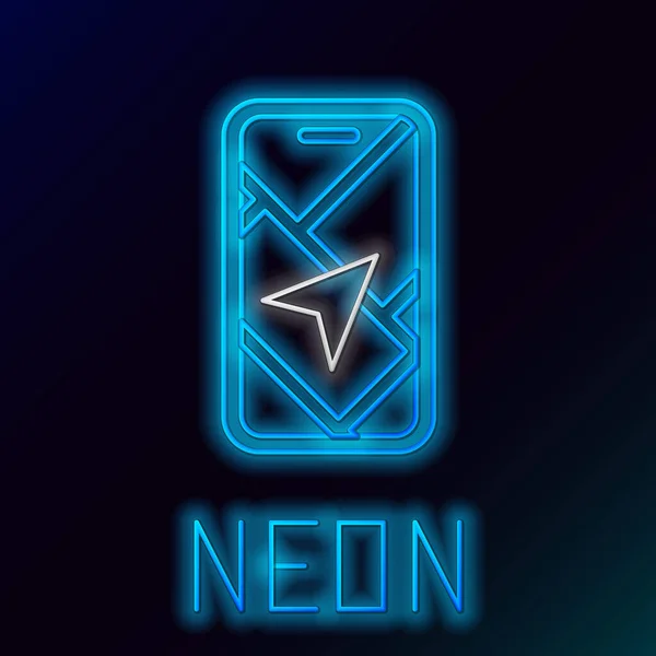 Világító neon vonal Infographic várostérkép navigációs ikon elszigetelt fekete háttér. Mobil App Interface koncepció tervezés. Geolacation koncepció. Színes vázlat koncepció. Vektor — Stock Vector