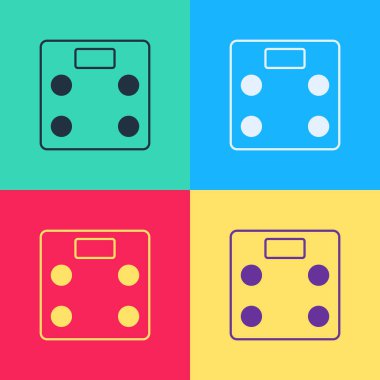 Pop Art Banyo Ölçekleri simgesi renk arkaplanında izole edildi. Ağırlık ölçme ekipmanı. Ağırlık ölçeği spor konsepti. Vektör