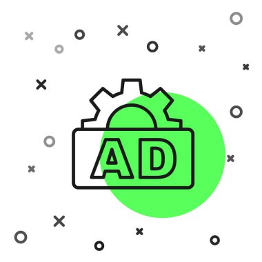 Beyaz arkaplanda siyah çizgi reklam simgesi izole edildi. Pazarlama ve tanıtım süreci kavramı. İlgili reklamlar. Sosyal medya reklamcılığı. Vektör