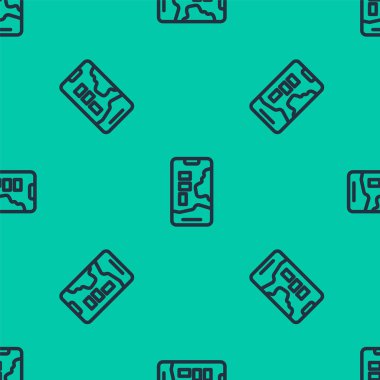 Şehir haritası yön bulma simgesinin mavi çizgi bilgileri yeşil arkaplandaki kusursuz deseni izole etti. Mobil Uygulama Arayüzü tasarımı. Coğrafi konsept. Vektör