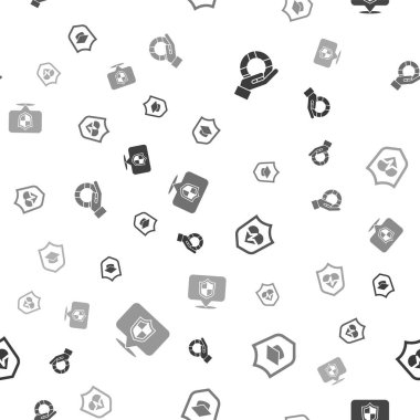 Lifebuoy 'u elinde tut, kalkanlı mezuniyet şapkası, sigortası ve yeri kusursuz. Vektör