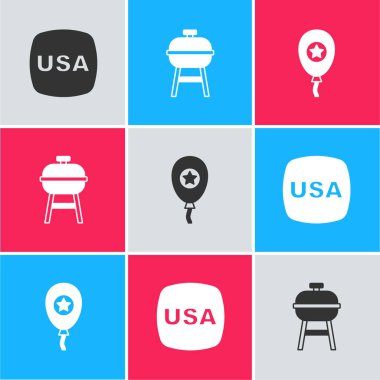ABD 'nin Bağımsızlık Günü' nü, Barbekü Izgarasını ve Balon ikonunu ayarla. Vektör