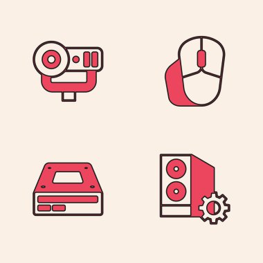 Bilgisayar, Web kamerası, Bilgisayar faresi ve Optik disk sürücüsü simgesini ayarla. Vektör