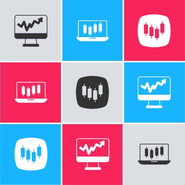 Grafik grafiği, borsa büyüme grafikleri ve Tarayıcı hisse simgesi ile monitörü ayarla. Vektör