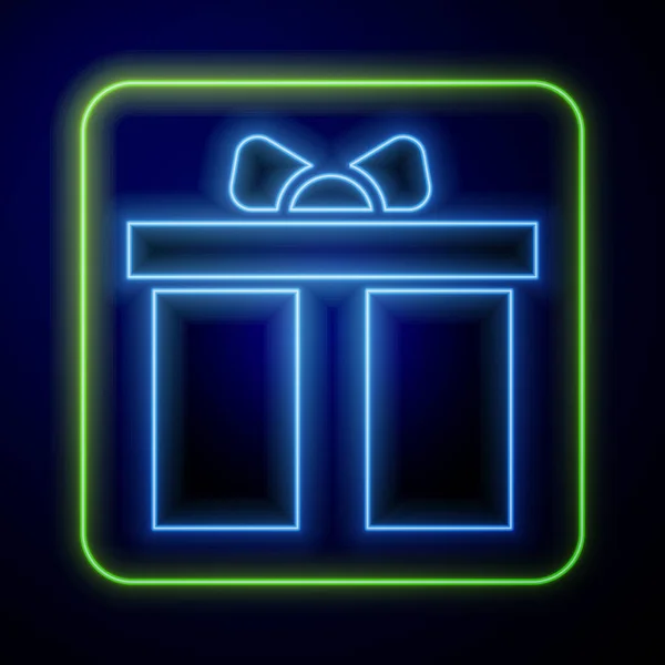 Leuchtende neon Geschenkbox Symbol isoliert auf blauem Hintergrund. Alles Gute zum Geburtstag. Vektor — Stockvektor