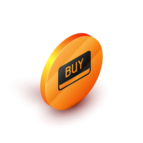Ícone de botão Isométrico Buy isolado no fundo branco. Conceito de mercado financeiro e de investimento de ações. Botão laranja círculo. Vetor — Vetor de Stock