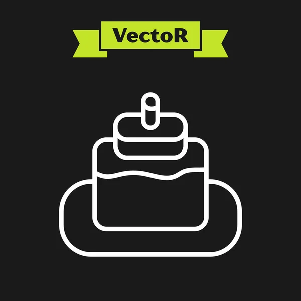 Icono de pastel de línea blanca aislado sobre fondo negro. Feliz Cumpleaños. Vector — Vector de stock