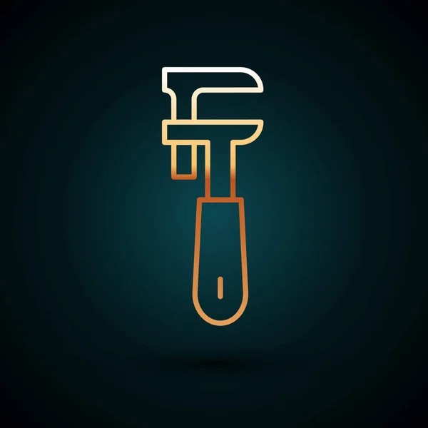 Guldlinje Pipe justerbar skiftnyckel ikon isolerad på mörkblå bakgrund. Vektor — Stock vektor