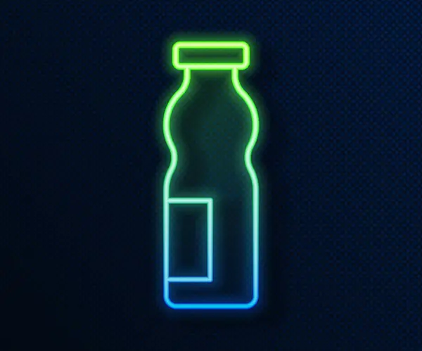 发亮的霓虹灯线用蓝色背景隔离的瓶子图标喝酸奶。B.病媒 — 图库矢量图片
