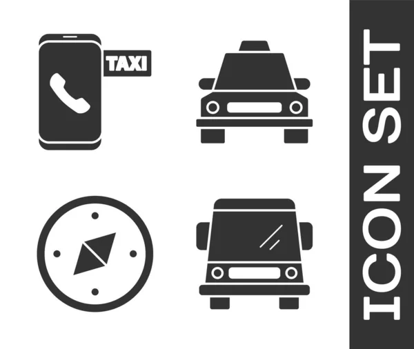 Set Car, serviço de telefonia chamada de táxi, bússola e táxi ícone do carro. Vetor —  Vetores de Stock